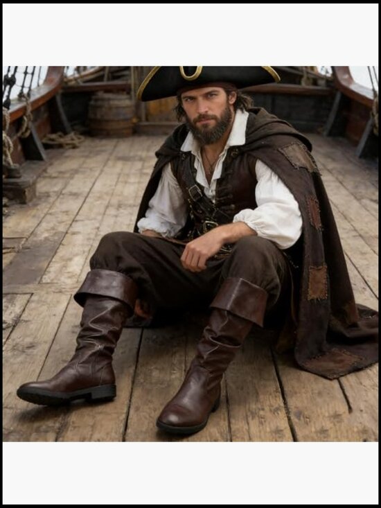Medieval Renaissance Slouch Boots Pirate Cosplay Knee High Lace Up Vintage main image 3